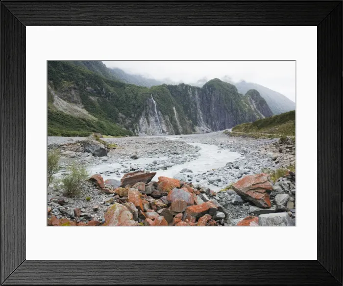 Framed Print : View over the Fox River from the Glacier Valley Track, Fox Glacier, Westland Tai Framed Print : View over the Fox River from the Glacier Valley Track, Fox Glacier, Westland Tai