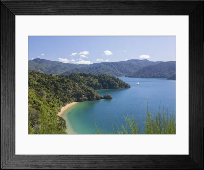 Framed Print : View over Governors Bay and Grove Arm, Queen Charlotte Sound (Marlborough Sounds) Framed Print : View over Governors Bay and Grove Arm, Queen Charlotte Sound (Marlborough Sounds)