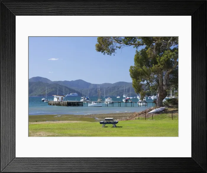 Framed Print : View across Waikawa Bay, an arm of Queen Charlotte Sound (Marlborough Sounds), Waikawa Framed Print : View across Waikawa Bay, an arm of Queen Charlotte Sound (Marlborough Sounds), Waikawa