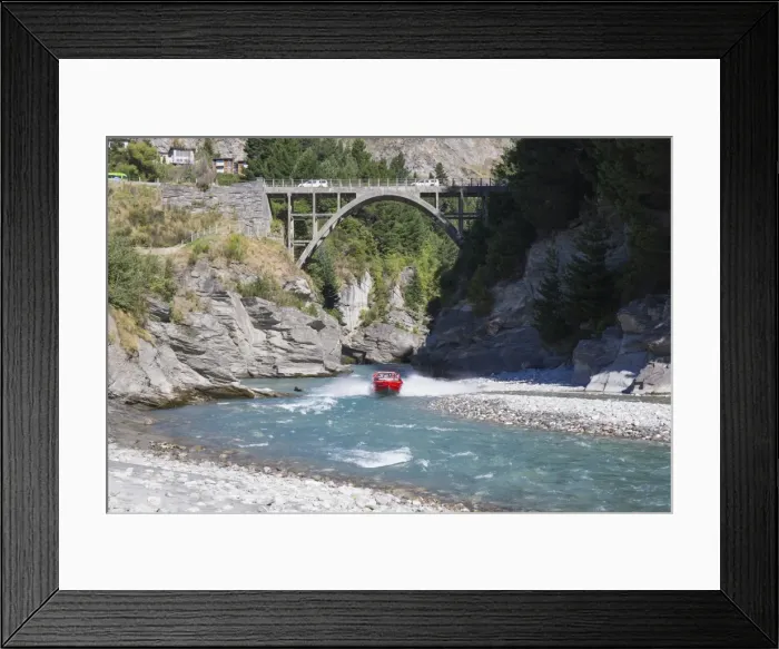 Framed Print : Jet boat on the Shotover River below the Edith Cavell Bridge, Queenstown, Queenstown-Lakes district Framed Print : Jet boat on the Shotover River below the Edith Cavell Bridge, Queenstown, Queenstown-Lakes district