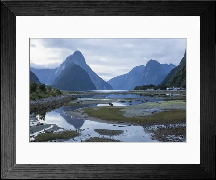 Framed Print : View of Milford Sound at low tide, Mitre Peak reflected in pool, Milford Sound, Fiordland Framed Print : View of Milford Sound at low tide, Mitre Peak reflected in pool, Milford Sound, Fiordland