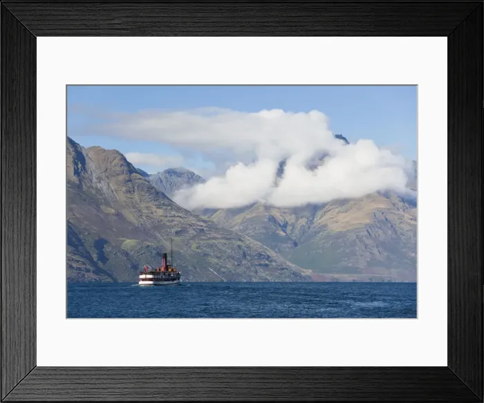 Framed Print : The steamship TSS Earnslaw on Lake Wakatipu, clouds over Walter Peak, Queenstown