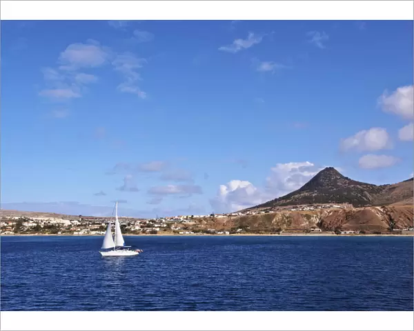 View towards the coast of the Porto Santo Island, Madeira Islands, Portugal, Atlantic