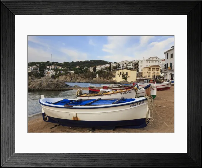 Framed Print : Calella de Palafrugell, early morning, fishing boats on small beach, Costa Brava Framed Print : Calella de Palafrugell, early morning, fishing boats on small beach, Costa Brava