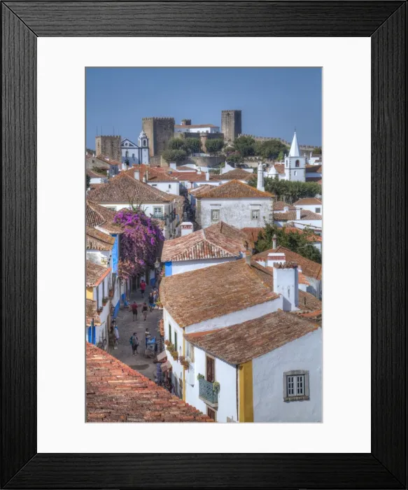 Framed Print : City overview with Medieval Castle in the background, Obidos, Portugal, Europe Framed Print : City overview with Medieval Castle in the background, Obidos, Portugal, Europe