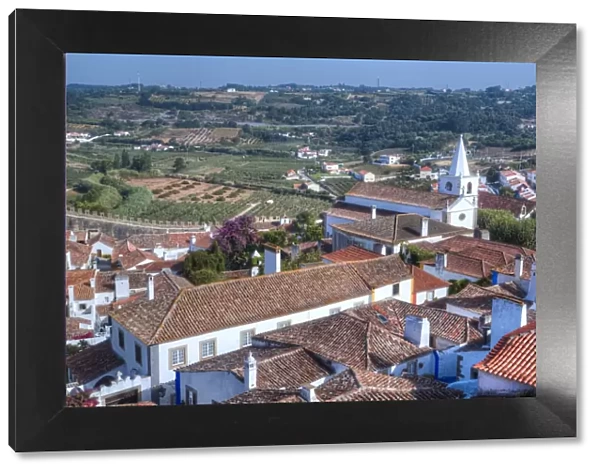 City overview with Igreja de Santa Maria in the background, Obidos, Portugal, Europe