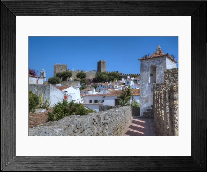Framed Print : City overview with Wall and Medieval Castle in the background, Obidos, Portugal, Europe