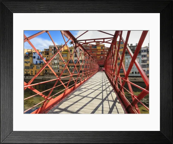 Framed Print : Palanques Vermelles bridge, red bridge across Onyar River, by Gustav Eiffel, City of Girona Framed Print : Palanques Vermelles bridge, red bridge across Onyar River, by Gustav Eiffel, City of Girona