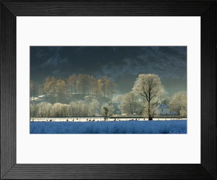 Framed Print : Hoar frost over Stonethwaite village in Borrowdale, Lake District National Park, Cumbria Framed Print : Hoar frost over Stonethwaite village in Borrowdale, Lake District National Park, Cumbria