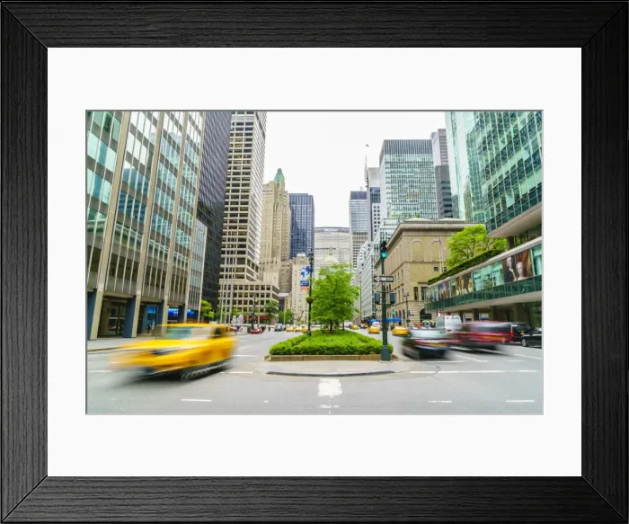 Framed Print : Yellow cab and cars on Park Avenue, Manhattan, New York City, United States of America Framed Print : Yellow cab and cars on Park Avenue, Manhattan, New York City, United States of America