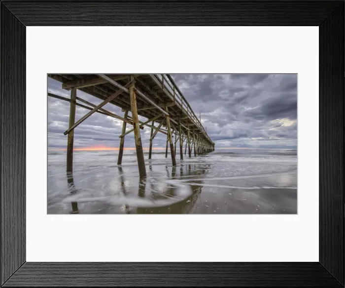 Framed Print : Beach, ocean, waves and pier at sunrise, Sunset Beach, North Carolina, United States of America Framed Print : Beach, ocean, waves and pier at sunrise, Sunset Beach, North Carolina, United States of America
