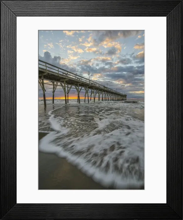 Framed Print : Beach, ocean, waves and pier at sunrise, Sunset Beach, North Carolina, United States of America Framed Print : Beach, ocean, waves and pier at sunrise, Sunset Beach, North Carolina, United States of America