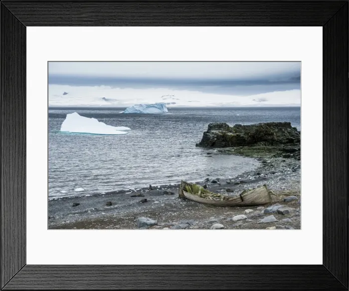 Framed Print : Old cargo boat on the shores of Half Moon Island, South Shetland Islands, Antarctica Framed Print : Old cargo boat on the shores of Half Moon Island, South Shetland Islands, Antarctica