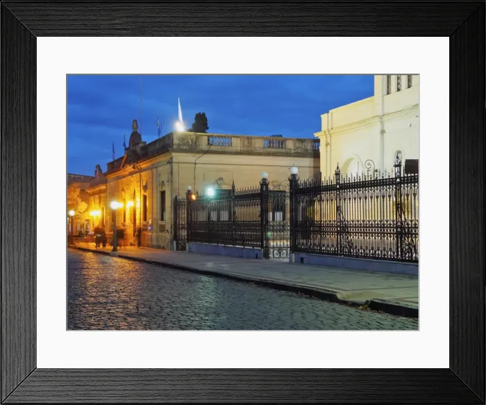 Framed Print : Twilight view of the centre of the town, San Antonio de Areco, Buenos Aires Province Framed Print : Twilight view of the centre of the town, San Antonio de Areco, Buenos Aires Province