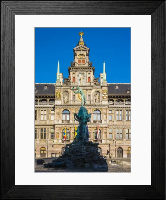 Framed Print : Stadhuis city hall and statue of Silvius Brabo on Grote Markt square, Antwerp (Antwerpen) Framed Print : Stadhuis city hall and statue of Silvius Brabo on Grote Markt square, Antwerp (Antwerpen)