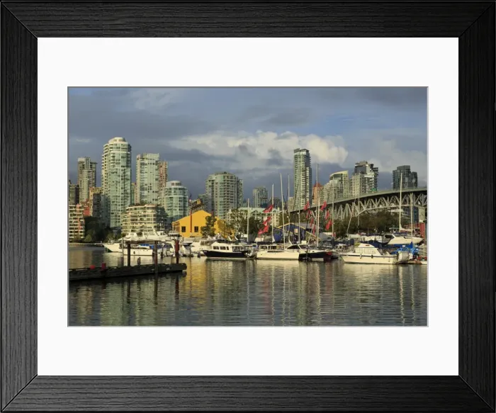 Framed Print : Granville Island, Vancouver and skyline, Vancouver, British Columbia, Canada, North Framed Print : Granville Island, Vancouver and skyline, Vancouver, British Columbia, Canada, North