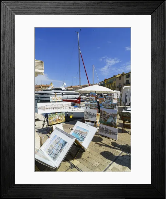 Framed Print : Art for sale by the harbour, Saint Tropez, Var, Cote d Azur, Provence, France, Europe Framed Print : Art for sale by the harbour, Saint Tropez, Var, Cote d Azur, Provence, France, Europe