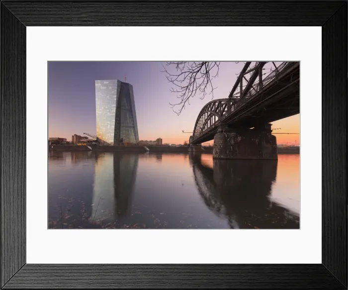 Framed Print : View over Main River to European Central Bank, Frankfurt, Hesse, Germany, Europe Framed Print : View over Main River to European Central Bank, Frankfurt, Hesse, Germany, Europe