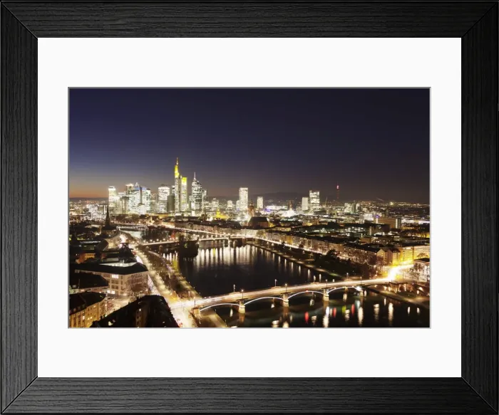 Framed Print : View over Main River to Ignatz Bubis Bridge financial district skyline, Frankfurt Framed Print : View over Main River to Ignatz Bubis Bridge financial district skyline, Frankfurt