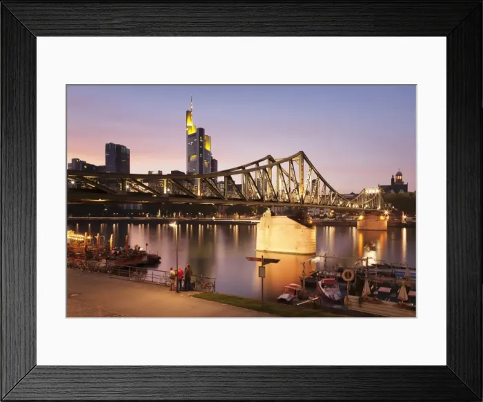 Framed Print : Eiserner Steg Bridge and financial district at sunset, Frankfurt, Hesse, Germany, Europe Framed Print : Eiserner Steg Bridge and financial district at sunset, Frankfurt, Hesse, Germany, Europe