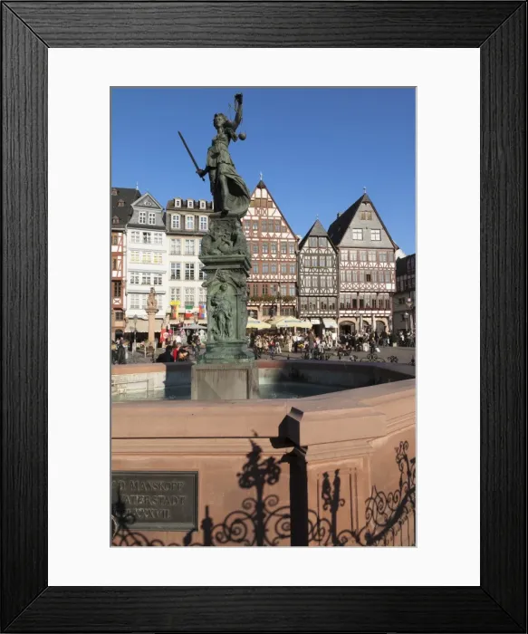 Framed Print : Justitia Fountain at Roemerberg square, Frankfurt, Hesse, Germany, Europe
