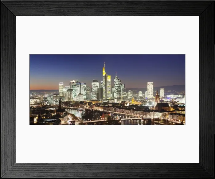 Framed Print : View over Main River to the financial district skyline, Kaiserdom cathedral, Paulskirche church Framed Print : View over Main River to the financial district skyline, Kaiserdom cathedral, Paulskirche church