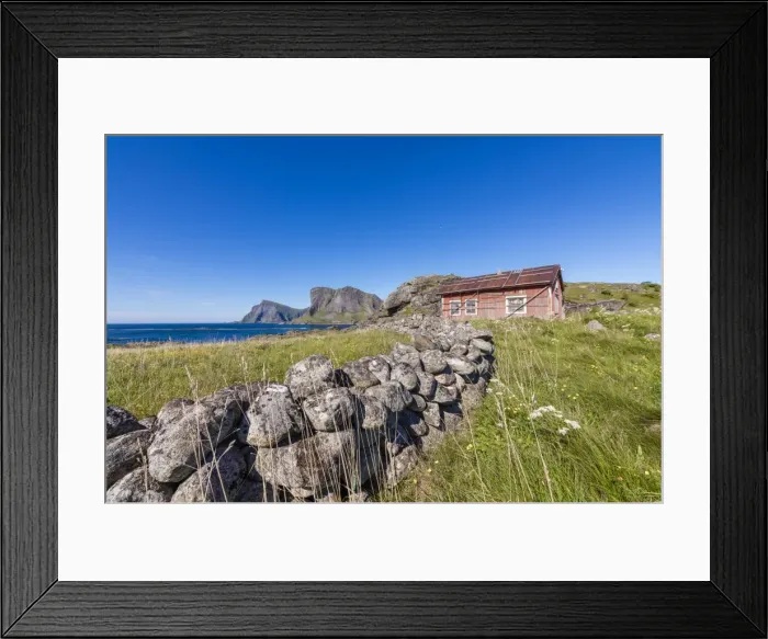 Framed Print : House of fishermen called rorbu surrounded by sea, Sorland, Vaeroy Island, Nordland county Framed Print : House of fishermen called rorbu surrounded by sea, Sorland, Vaeroy Island, Nordland county