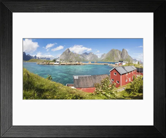 Framed Print : Panorama of turquoise sea and typical fishing village surrounded by rocky peaks, Sakrisoy Framed Print : Panorama of turquoise sea and typical fishing village surrounded by rocky peaks, Sakrisoy