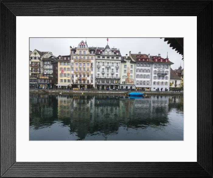 Framed Print : The typical buildings of the old medieval town are reflected in River Reuss, Lucerne Framed Print : The typical buildings of the old medieval town are reflected in River Reuss, Lucerne