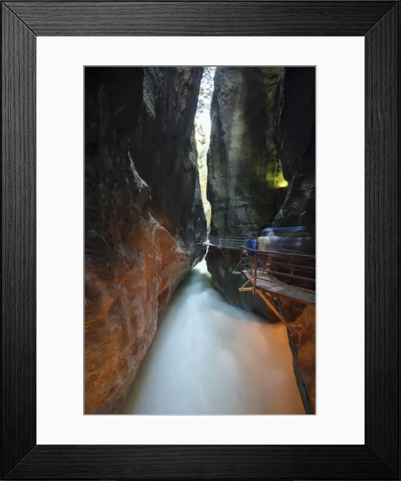 Framed Print : Water of creek flows in the narrow limestone gorge carved by river, Aare Gorge, Bernese Oberland Framed Print : Water of creek flows in the narrow limestone gorge carved by river, Aare Gorge, Bernese Oberland
