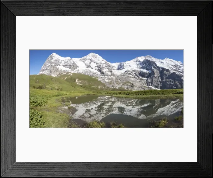 Framed Print : Panorama of snowy peaks reflected in the alpine lake, Wengernalp, Wengen, Bernese Oberland Framed Print : Panorama of snowy peaks reflected in the alpine lake, Wengernalp, Wengen, Bernese Oberland