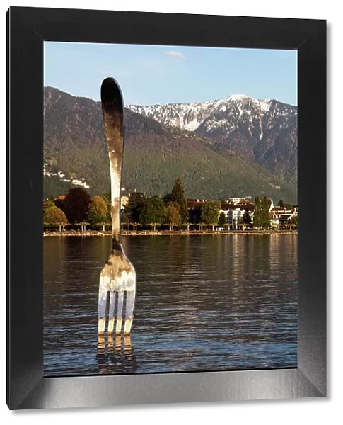 Giant fork sculpture from Alimentarium food museum, Lake Geneva (Lac Leman), Vevey