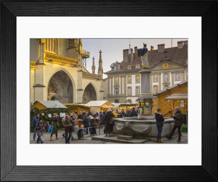 Framed Print : Christmas Market and Cathedral in Munsterplatz, Bern, Jungfrau region, Bernese Oberland