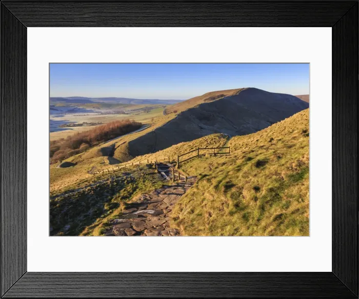 Framed Print : Frosty morning, Great Ridge, view to Rushup Edge from slopes of Mam Tor, near Edale Framed Print : Frosty morning, Great Ridge, view to Rushup Edge from slopes of Mam Tor, near Edale