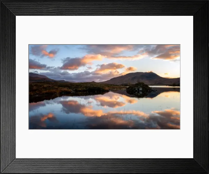 Framed Print : Sunset view across Lochain na h achlaise at dawn, Rannoch Moor, Highland, Scotland Framed Print : Sunset view across Lochain na h achlaise at dawn, Rannoch Moor, Highland, Scotland