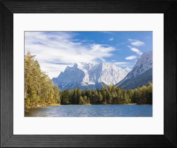 Framed Print : Lake Weissensee surrounded by woods with the Alps in the background, Biberwier, Carinthia Framed Print : Lake Weissensee surrounded by woods with the Alps in the background, Biberwier, Carinthia