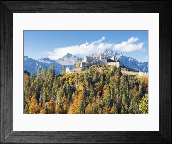 Framed Print : View of the old Ehrenberg Castle surrounded by colorful woods and rocky peaks, Reutte Framed Print : View of the old Ehrenberg Castle surrounded by colorful woods and rocky peaks, Reutte