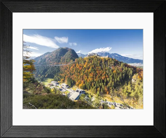 Framed Print : View of the old Ehrenberg Castle surrounded by colorful woods and suspension bridge Framed Print : View of the old Ehrenberg Castle surrounded by colorful woods and suspension bridge