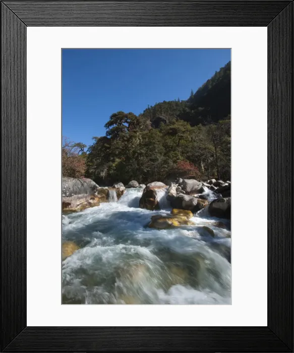 Framed Print : Fast flowing melt water near Thangthanka in Bhutan, Asia