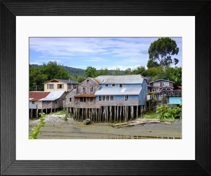 Framed Print : Palafita stilt wooden houses on Chiloe Island, Northern Patagonia, Chile, South America Framed Print : Palafita stilt wooden houses on Chiloe Island, Northern Patagonia, Chile, South America