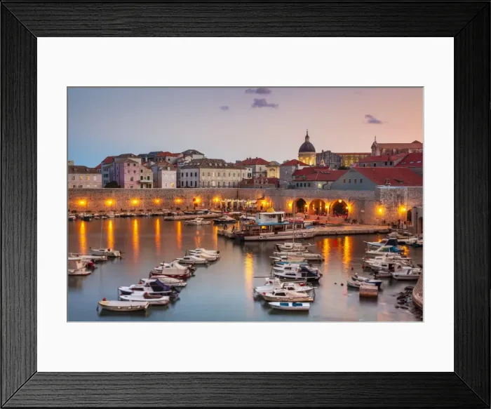 Framed Print : Fishing boats at sunset in the Old Port, Dubrovnik Old Town, UNESCO World Heritage Site Framed Print : Fishing boats at sunset in the Old Port, Dubrovnik Old Town, UNESCO World Heritage Site