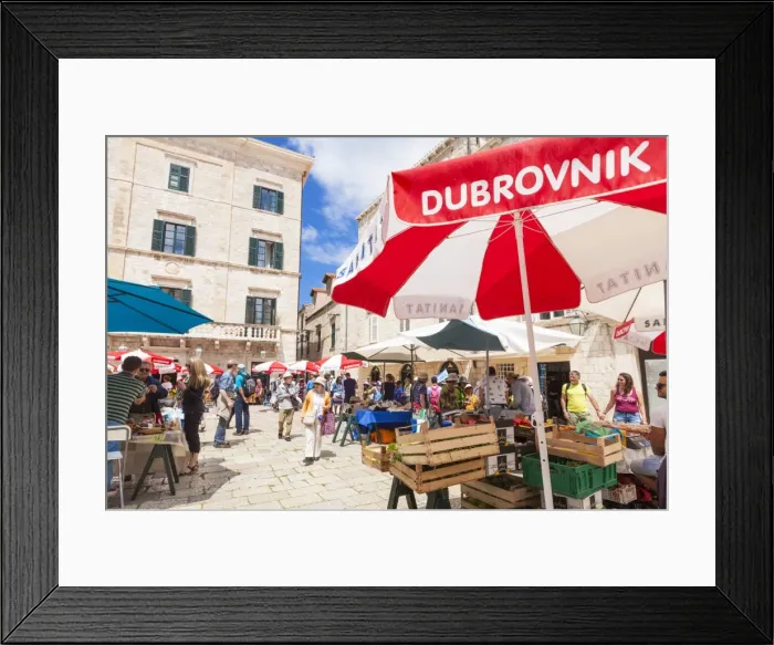 Framed Print : Open market in Gundulic Square, Dubrovnik Old Town, Dubrovnik, Dalmatian Coast, Croatia