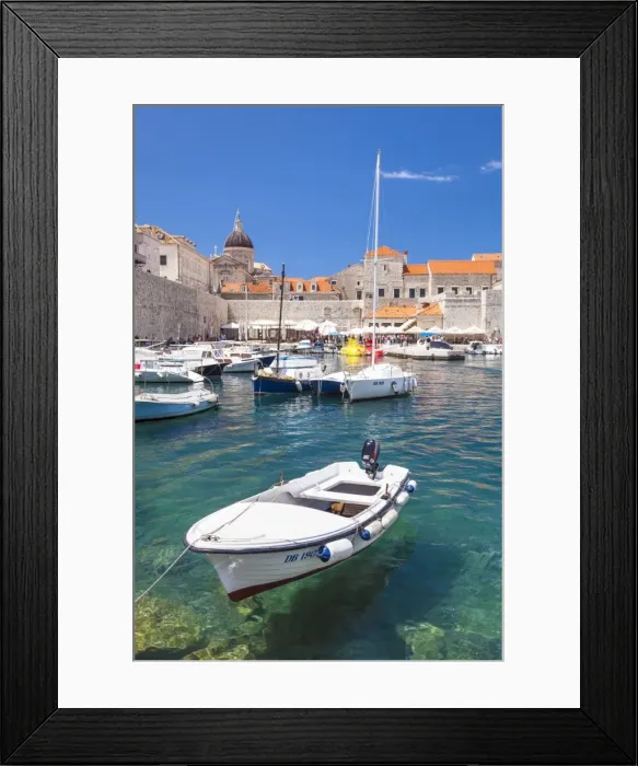 Framed Print : Fishing boat and clear water in the Old Port, Dubrovnik Old Town, Dubrovnik, Dalmatian Coast Framed Print : Fishing boat and clear water in the Old Port, Dubrovnik Old Town, Dubrovnik, Dalmatian Coast