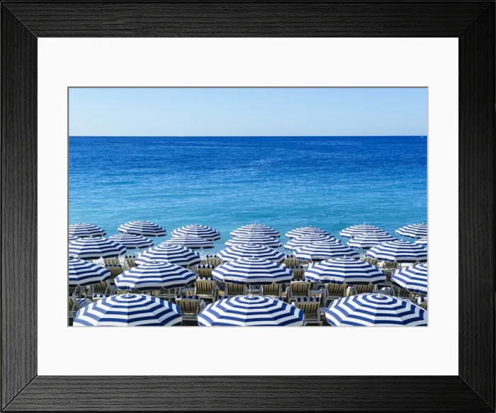Framed Print : Blue and white beach parasols, Nice, Alpes Maritimes, Cote d Azur, Provence, France Framed Print : Blue and white beach parasols, Nice, Alpes Maritimes, Cote d Azur, Provence, France