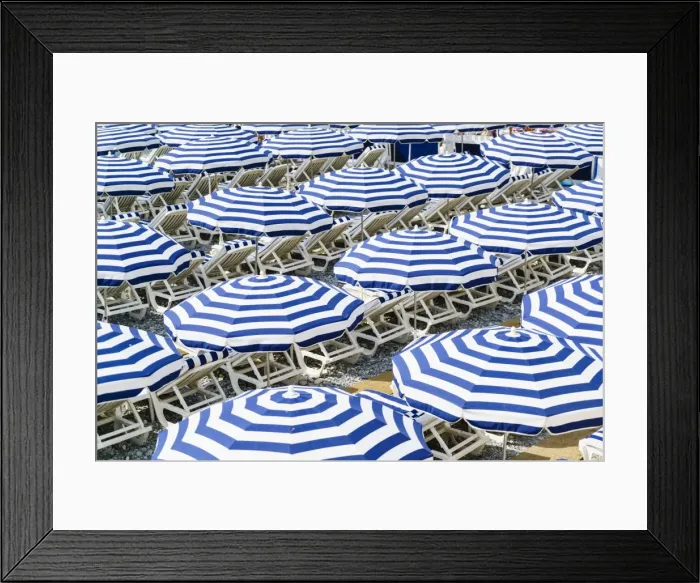 Framed Print : Blue and white beach parasols, Nice, Alpes Maritimes, Cote d Azur, Provence, France Framed Print : Blue and white beach parasols, Nice, Alpes Maritimes, Cote d Azur, Provence, France