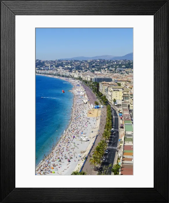 Framed Print : High view of the Promenade Anglais and beach, Nice, Alpes Maritimes, Cote d Azur Framed Print : High view of the Promenade Anglais and beach, Nice, Alpes Maritimes, Cote d Azur