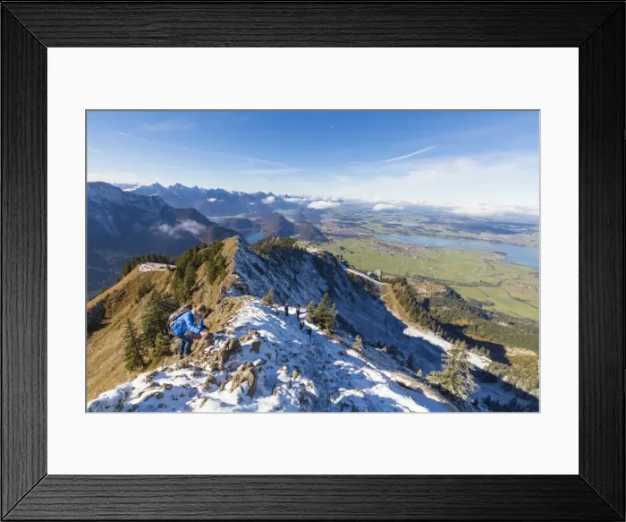 Framed Print : Climbers on steep crest covered with snow in the Ammergau Alps, Tegelberg, Fussen Framed Print : Climbers on steep crest covered with snow in the Ammergau Alps, Tegelberg, Fussen