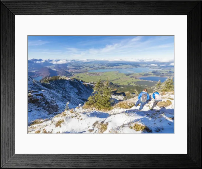 Framed Print : Hikers on steep crest covered with snow in the Ammergau Alps, Tegelberg, Fussen, Bavaria Framed Print : Hikers on steep crest covered with snow in the Ammergau Alps, Tegelberg, Fussen, Bavaria
