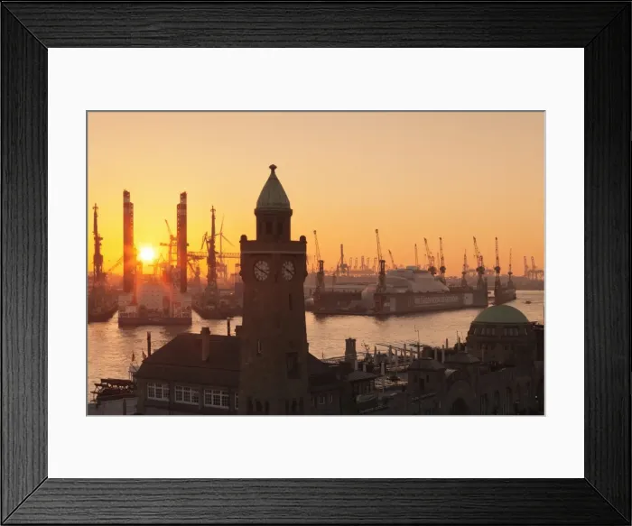 Framed Print : St. Pauli Landungsbruecken pier against harbour at sunset, Hamburg, Hanseatic City Framed Print : St. Pauli Landungsbruecken pier against harbour at sunset, Hamburg, Hanseatic City