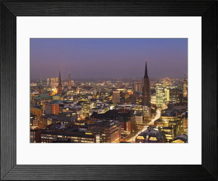 Framed Print : View over the city center at night, Hamburg, Hanseatic City, Germany, Europe Framed Print : View over the city center at night, Hamburg, Hanseatic City, Germany, Europe
